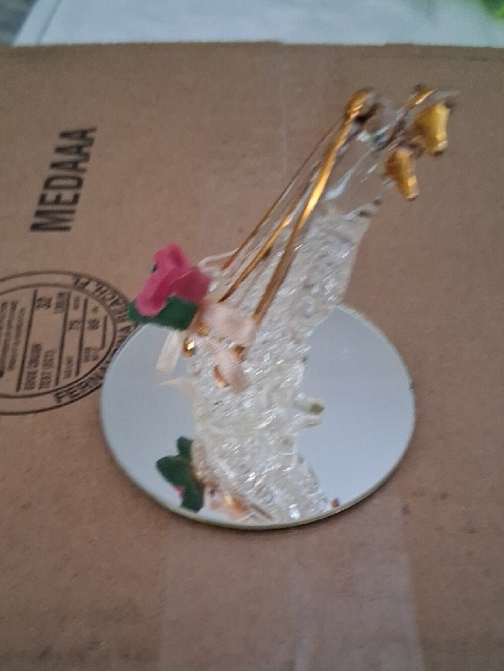 Crystal Teardrop Ornament with Pink Rose Accent - Picture 3 of 6